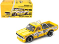 Datsun Pandem 620 Pickup Truck "MoonEyes" Yellow with White Sides and Graphics 1/64 Diecast Model Car by Pop Race  free shipping USA
