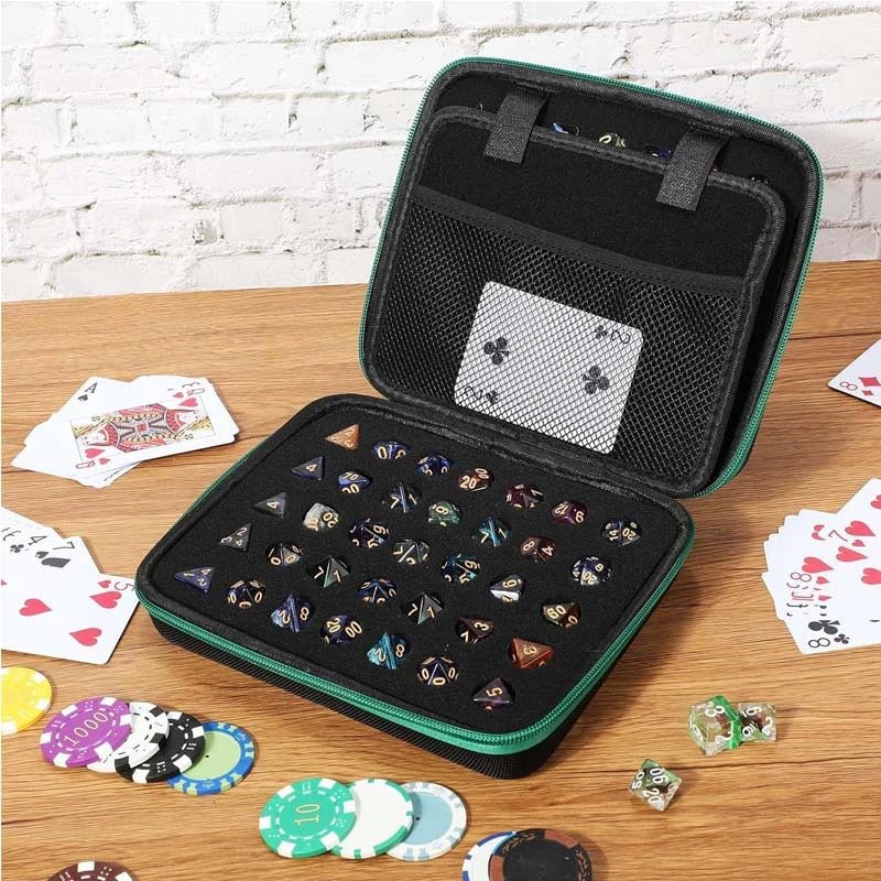 Dice Collection - DND Acrylic Dice Set Storage Box + Zippered Dice Case + Logo Badge