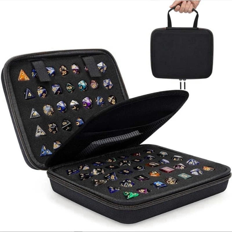 Dice Collection - DND Acrylic Dice Set Storage Box + Zippered Dice Case + Logo Badge