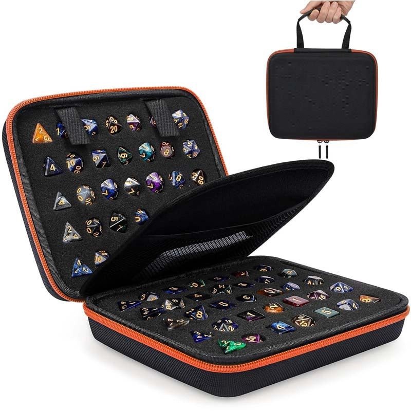 Dice Collection - DND Acrylic Dice Set Storage Box + Zippered Dice Case + Logo Badge
