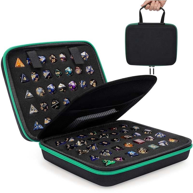 Dice Collection - DND Acrylic Dice Set Storage Box + Zippered Dice Case + Logo Badge