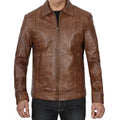 Men's Genuine Distressed Brown Cafe Racer Leather Jacket