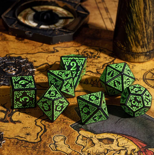 Celtic Knot Dice 7-Dice Set DND RPG Dice Druidic | White, Red, Orange, Yellow. Green, Blue