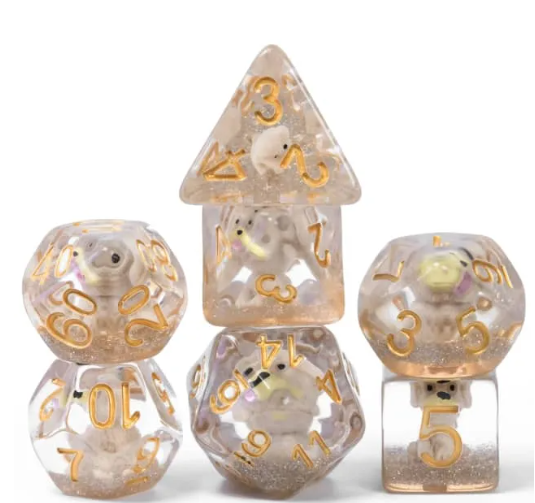 Puppy Dog 7-Dice Set w/Gold Numbers Dnd Dice Set Dog Dice