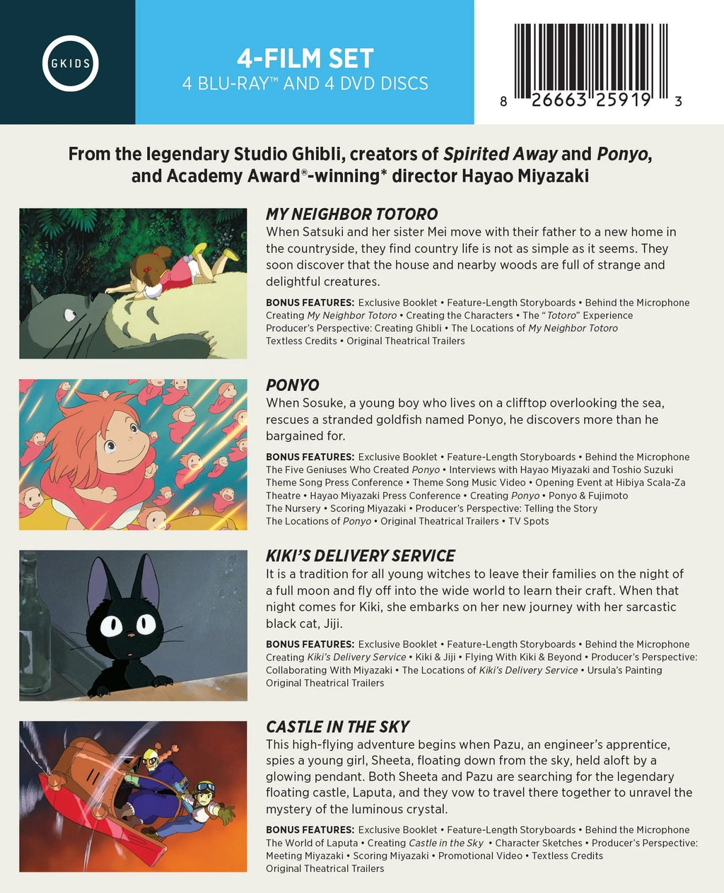 Limited Edition 4-Movie Studio Ghibli Collection: My Neighbor Totoro - Ponyo - Kiki's Delivery Service - Castle In The Sky (Blu-ray + DVD)