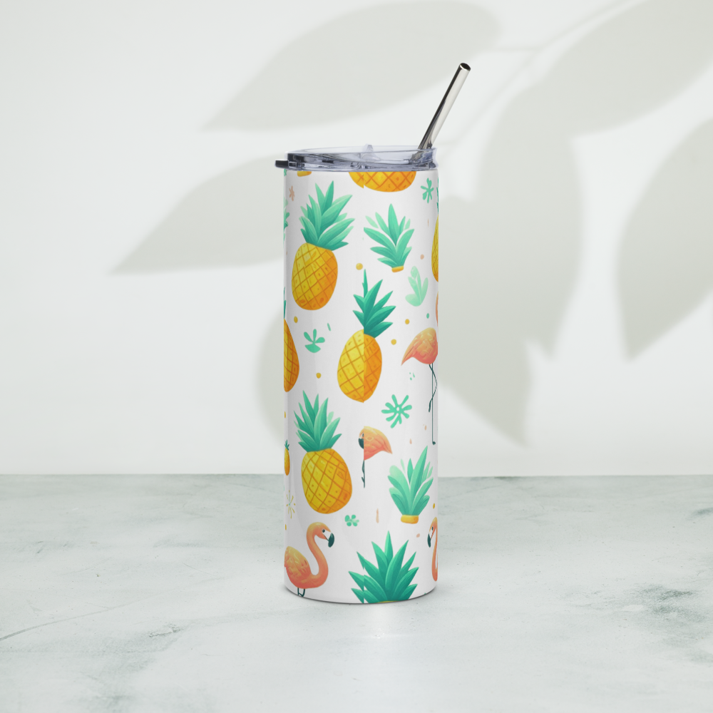 Pineapples & Flamingos White Tumbler