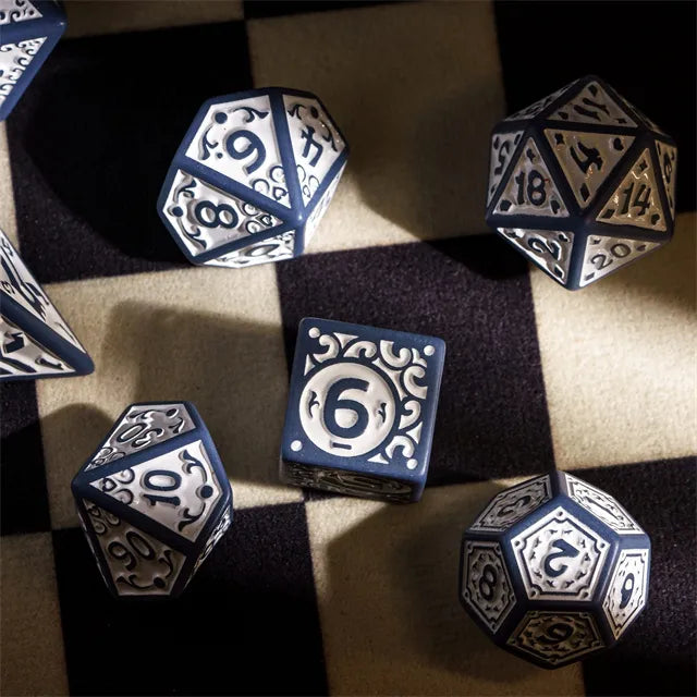 Grey with White Irregular Pattern Fill: 7-Piece Acrylic Dice Set