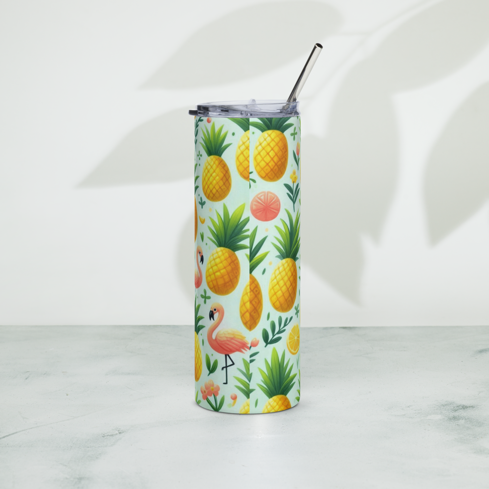 Pineapples & Flamingos Green Tumbler