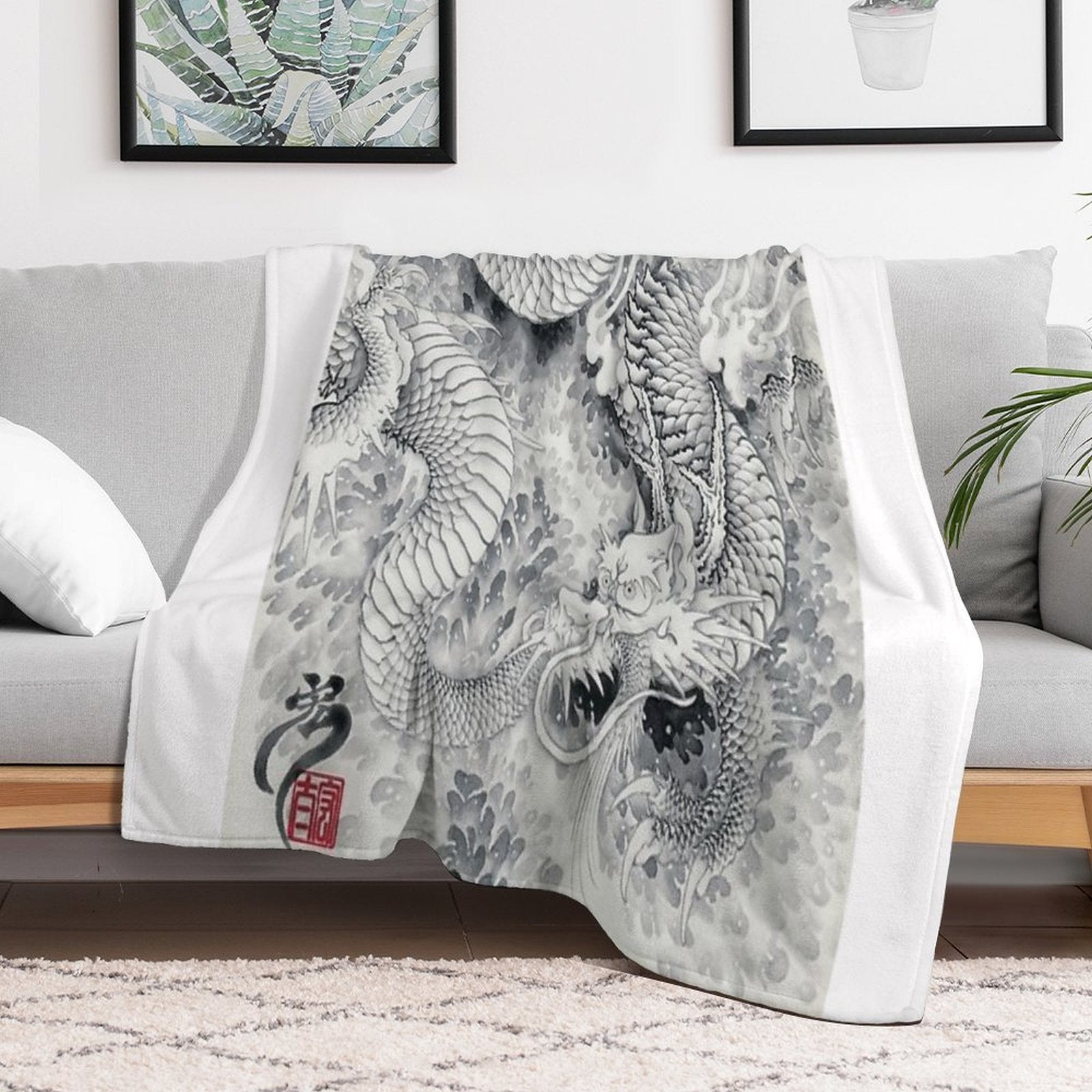 Ink Painting Dragon 180411 JAPAN Throw Blanket