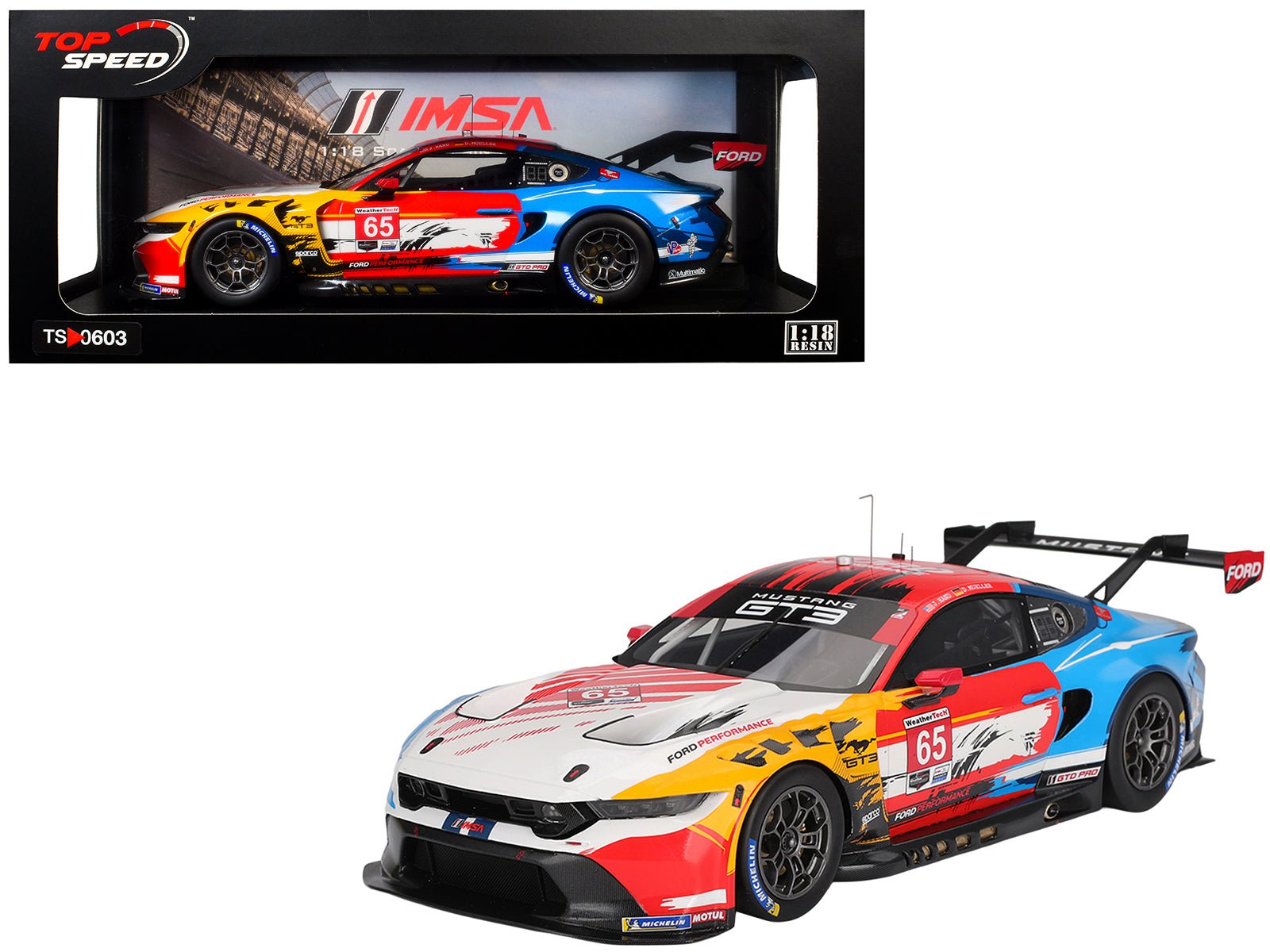 Ford Mustang GT3 #65 Joey Hand - Dirk Muller "Ford Multimatic Motorsports" "Motul Course de Monterey - Laguna Seca" (2024) 1/18 Model Car by Top Speed  free shipping USA
