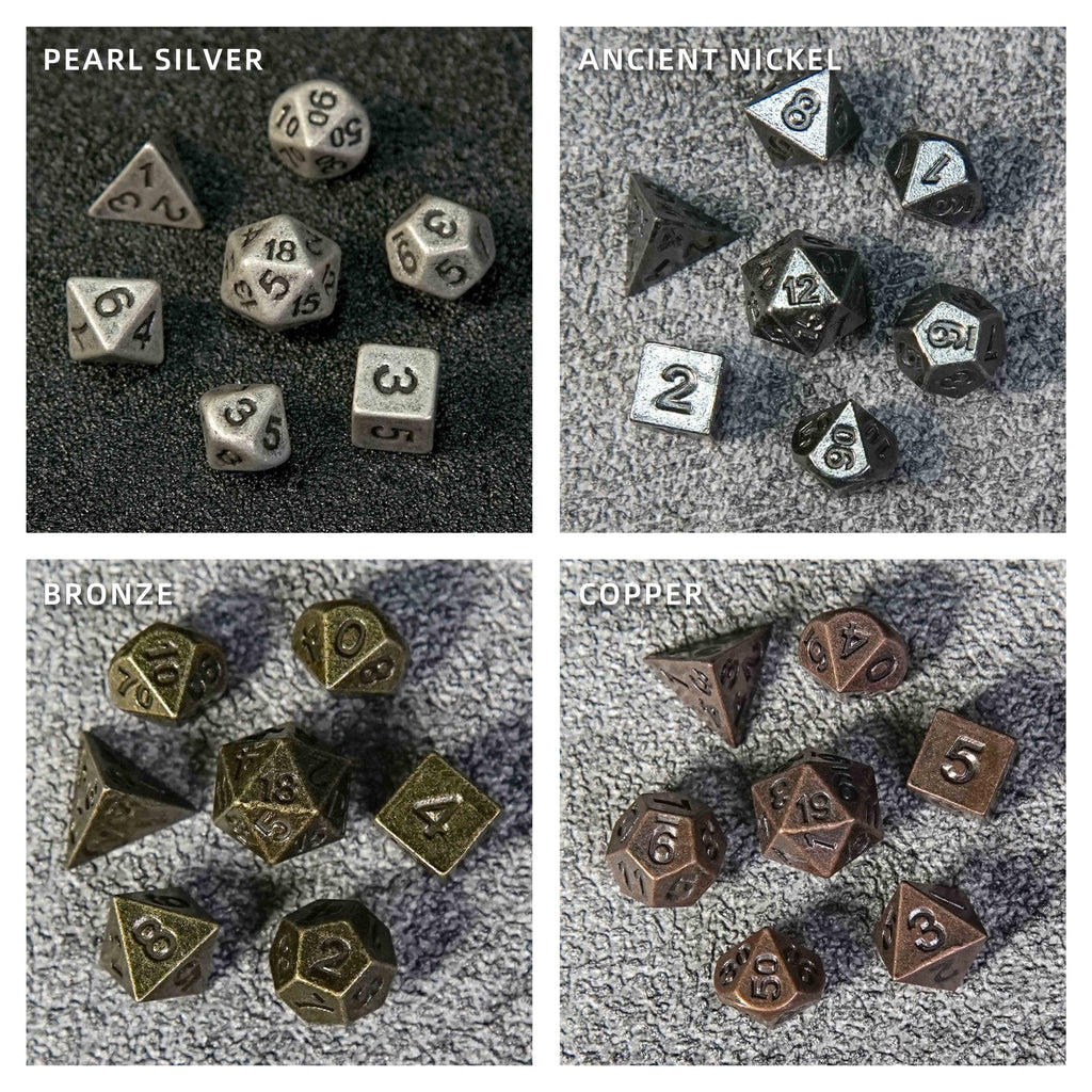 Green Leaf Hollow Metal D20 Dice Cage Necklace + 7 Metal Mini Dice Set
