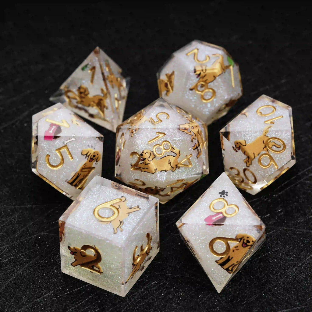 Kickstarter Dice – Canine Legends Golden Retriever Resin RPG Dice Set | Loyal Guardian Dice of Fortune