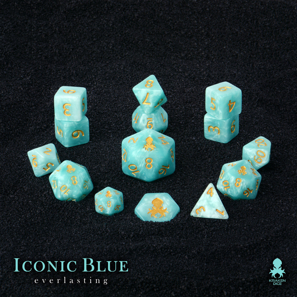 Kraken Dice - Iconic Blue: Everlasting 14pc Polyhedral Dice Set