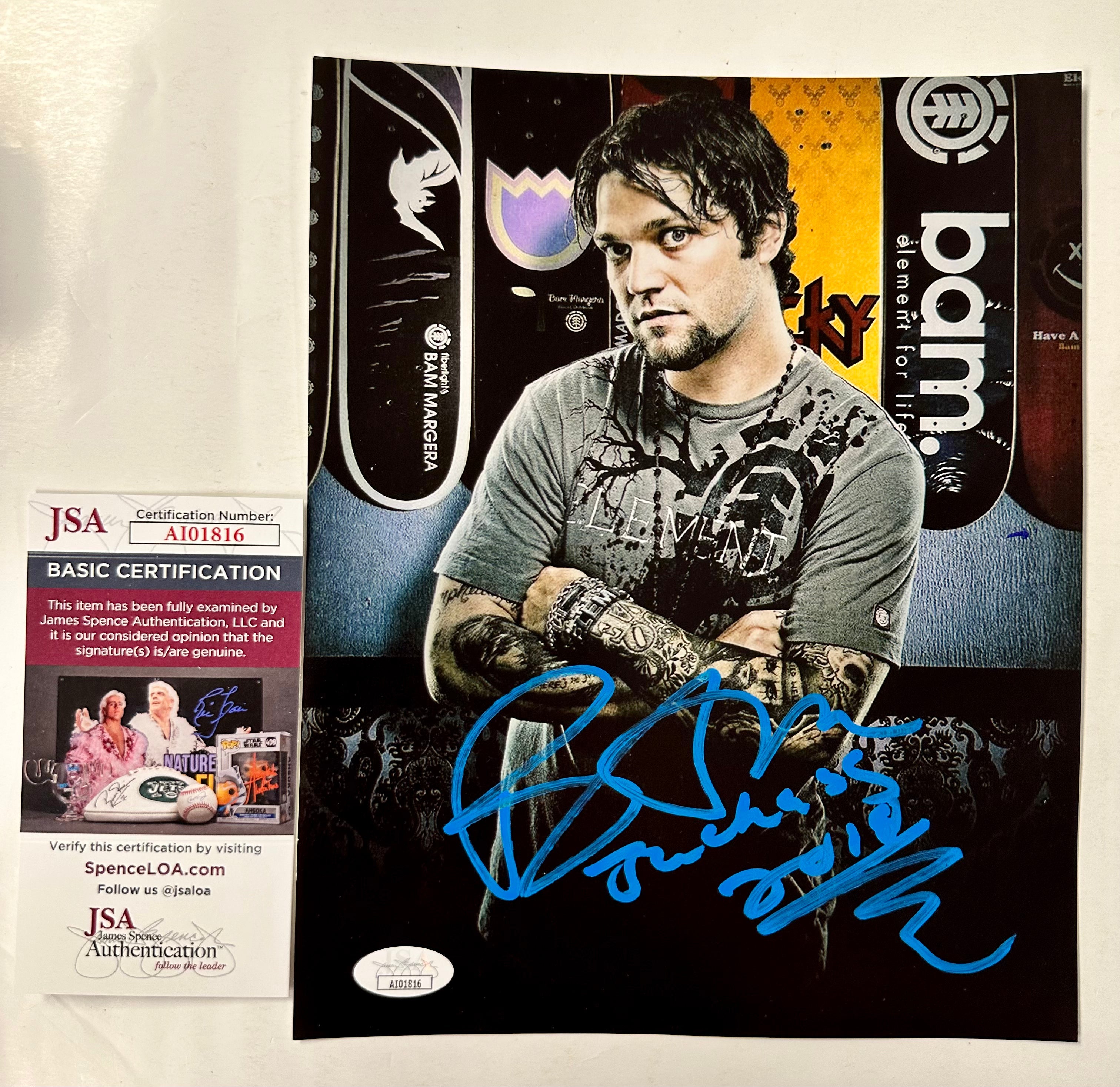 Bam Margera Signed Matte 8X10 Photo With JSA COA Element Jackass Viva La Bam