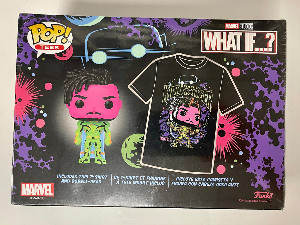 Funko Pop! & 2XL Tee Marvel Black Light Killmonger #989 What If? 2022 Exclusive