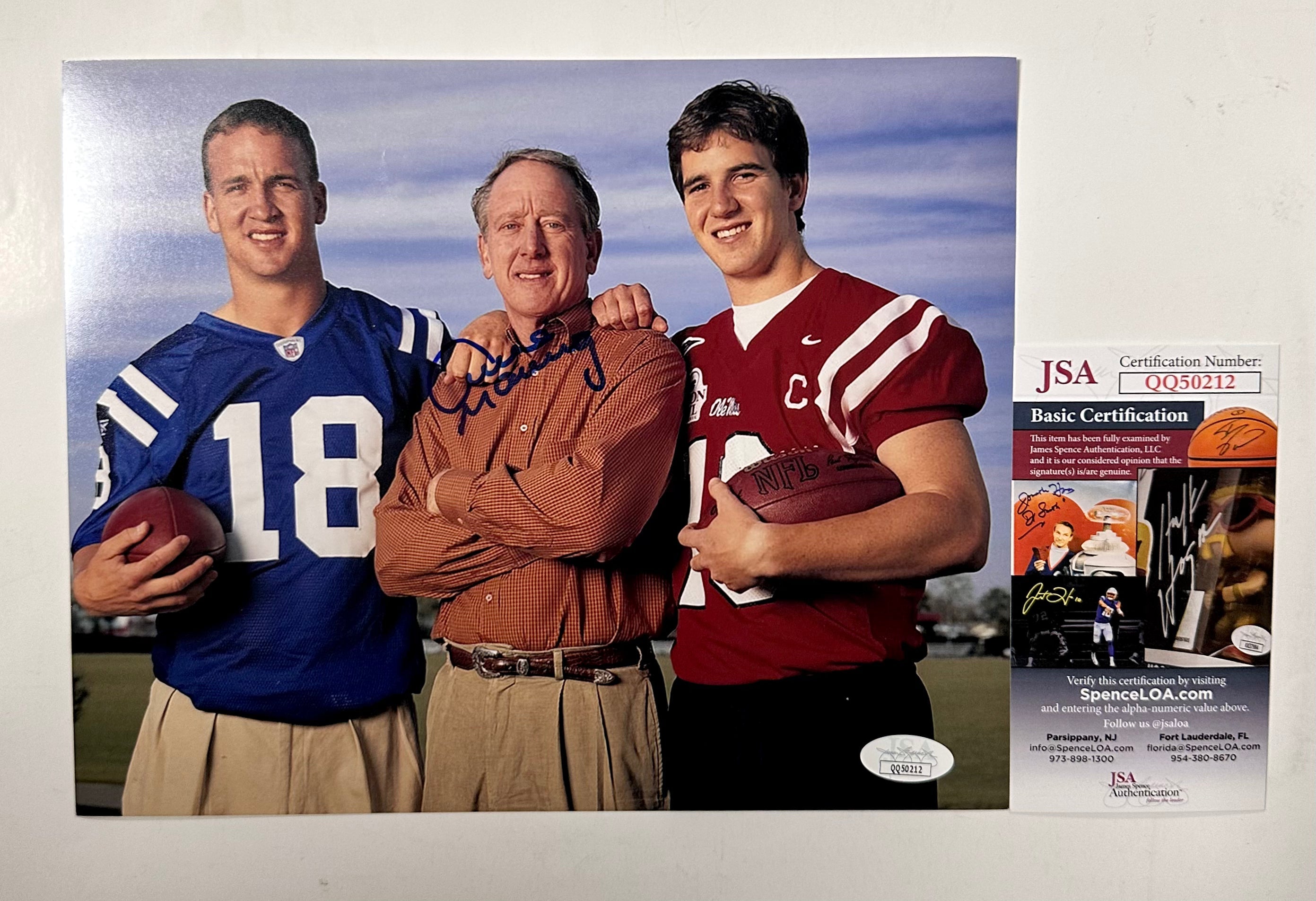 Archie Manning With Sons Peyton & Eli Signed 8X10 Photo With JSA COA