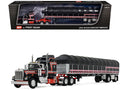 Kenworth W900A with 60" Aerodyne Sleeper and 53’ Wilson Roadbrute Flatbed Trailer with Covered Wagon Black with Red Stripes 1/64 Diecast Model by DCP/First Gear  free shipping USA
