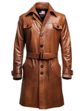 Men Vintage Brown Leather Coat – Long Leather Coat