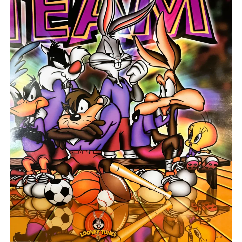 Vintage Retro 1990s Looney Tunes Toon Team Sports Poster Extravaganza