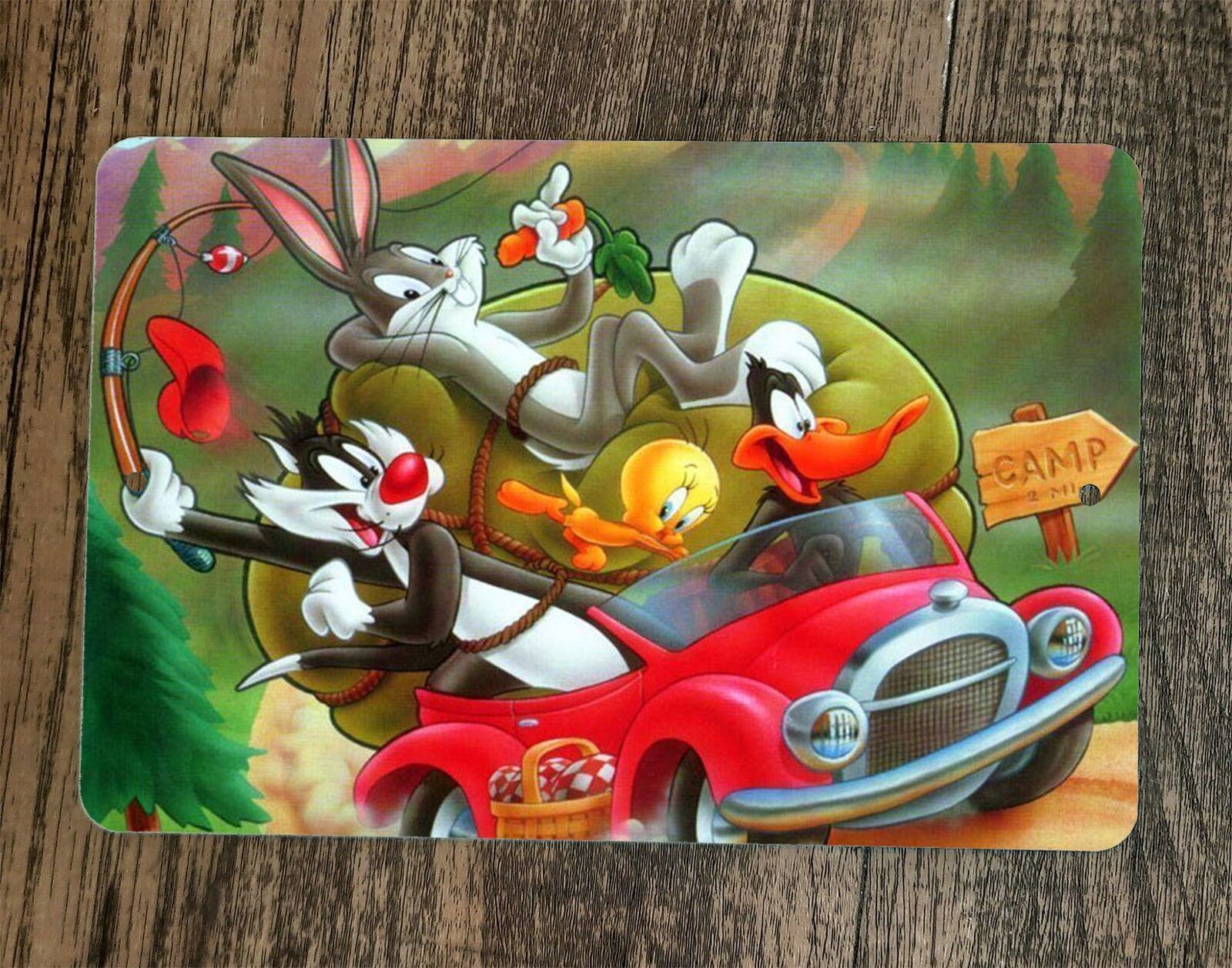 Looney Tunes Going Fishing Artwork 8x12 Inch Metal Wall Cartoon Sign