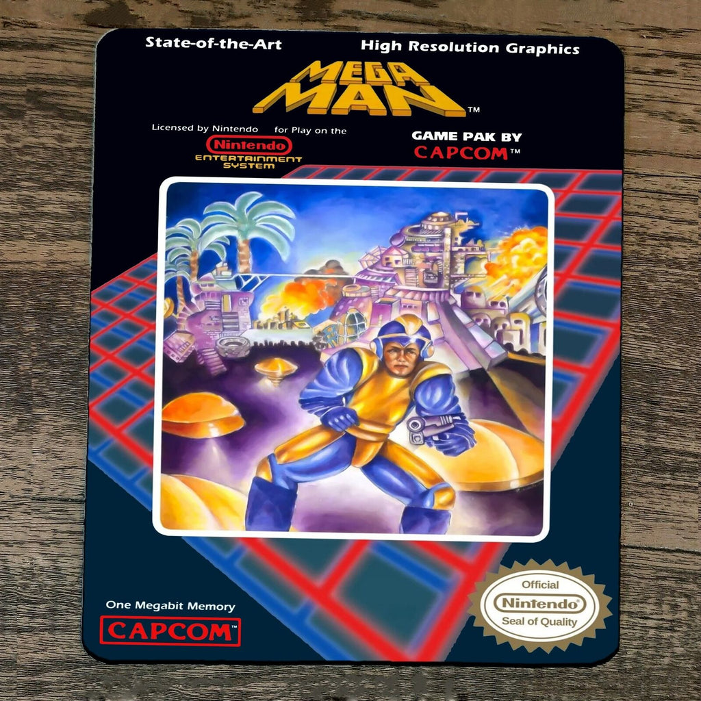 Mouse Pad Featuring Classic Mega Man Arcade NES Box Art