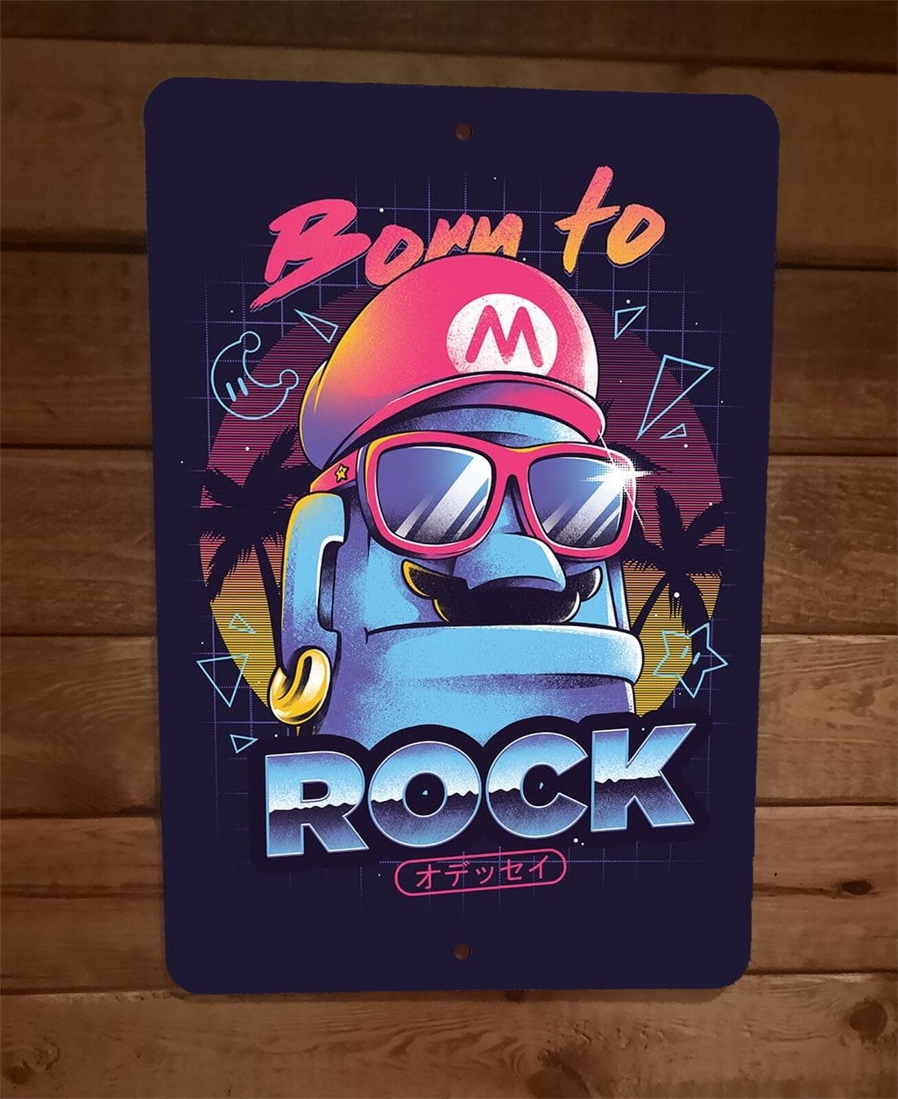 Born to Rock Mario Head 8x12 Inch Metal Wall Sign Poster