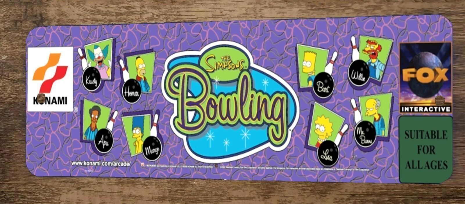 Simpsons Bowling Arcade 3x12 Metal Wall Video Game Marquee Banner Sign