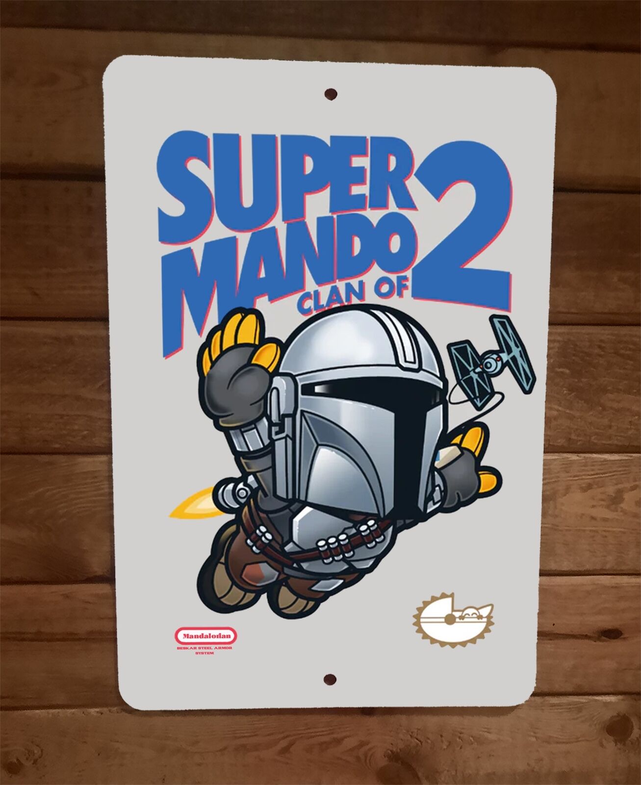 Super Mando Clan of 2 Star Wars Mario Mandalorian Parody 8x12 Inch Metal Wall Sign