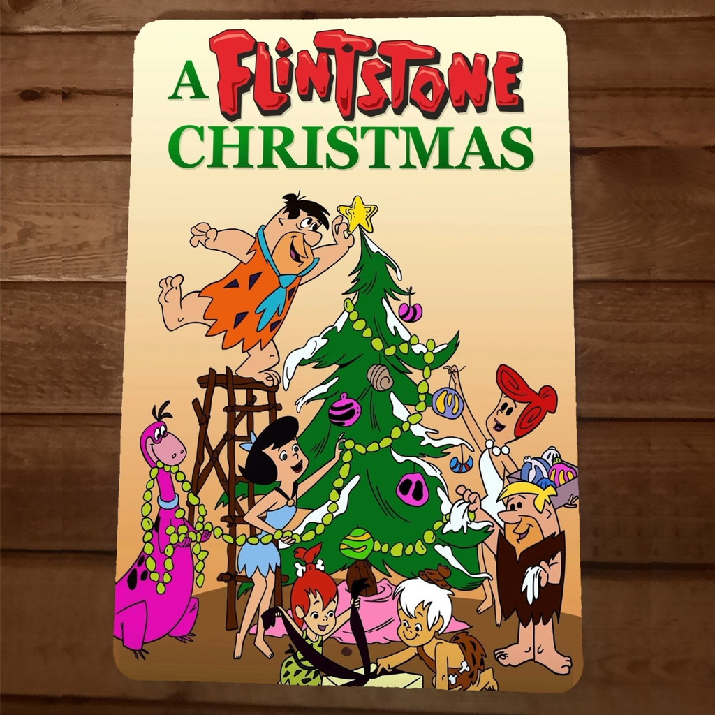 Hanna Barbera a Flintstone Christmas Artwork 8x12 Wall Sign #2