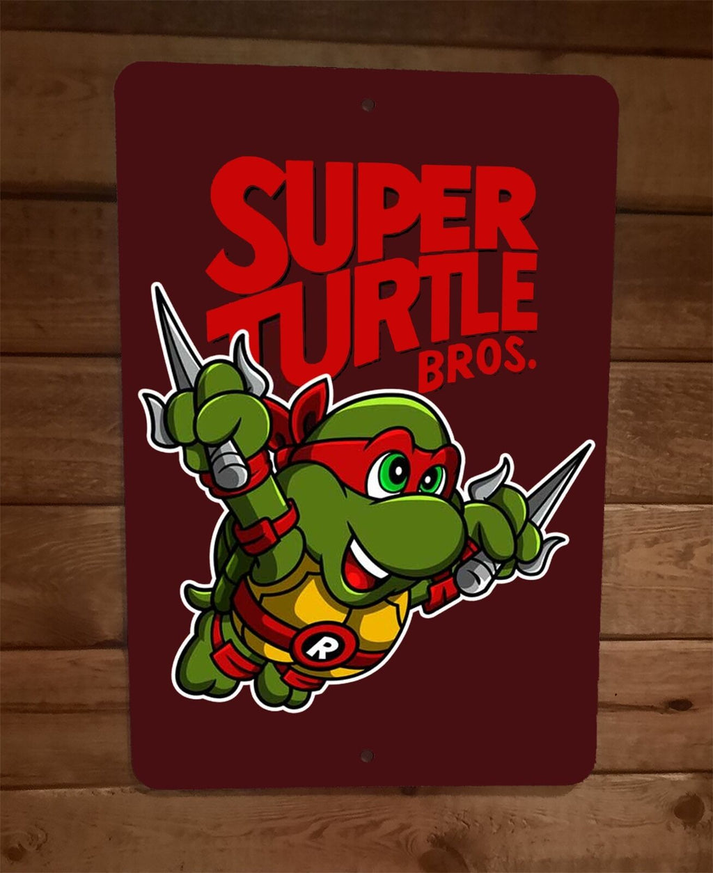 Super Red Turtle Bros Raphael 8x12 Inch Metal Wall Sign Poster TMNT Mario Parody