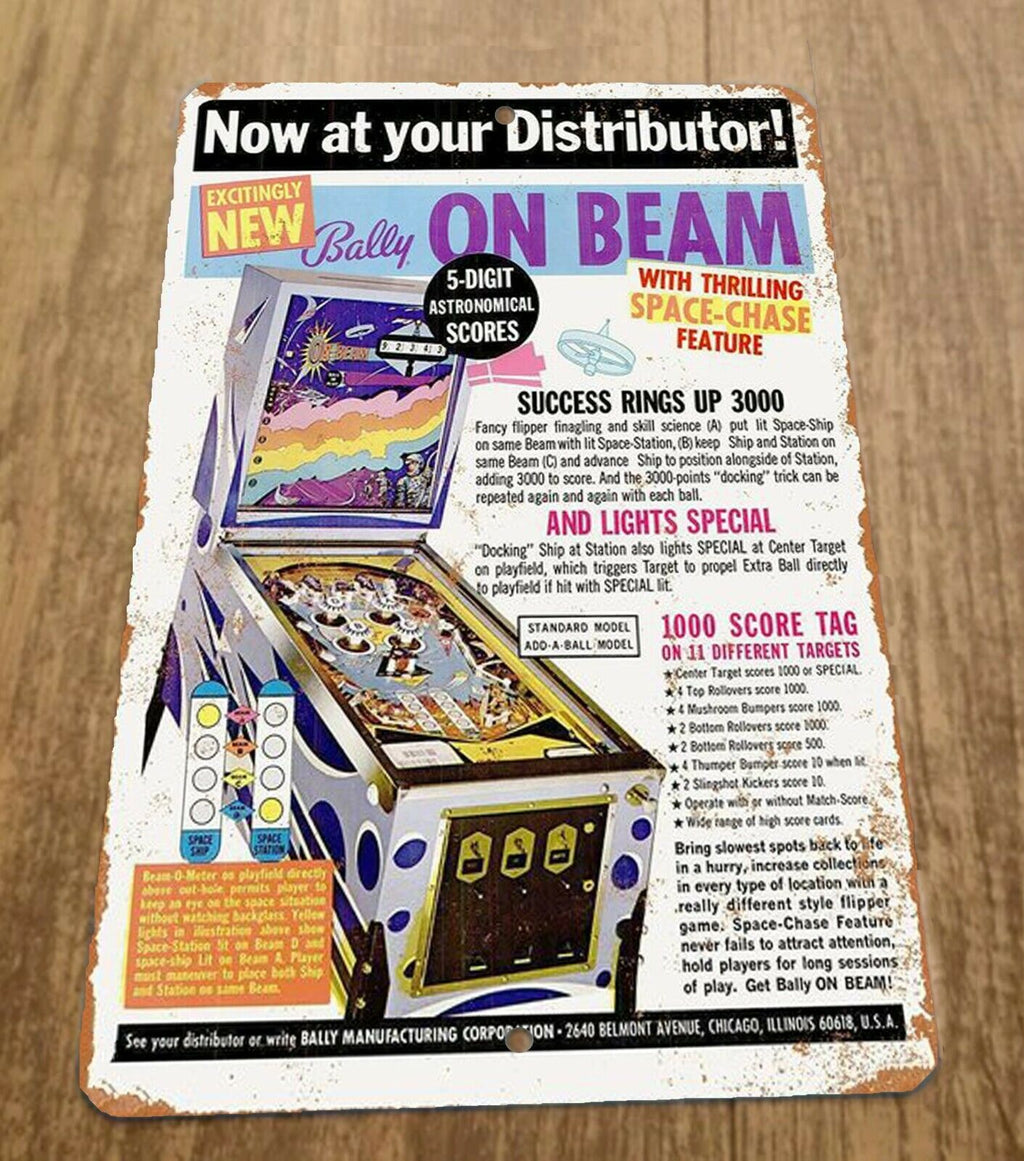 Bally on Beam Pinball Machine Vintage Arcade Game Room 8x12 Metal Wall Sign
