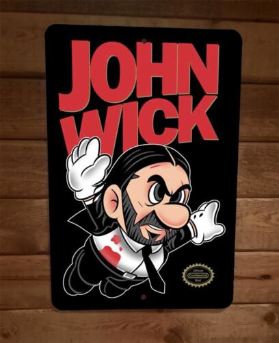 Super John Wick 8x12 Inch Metal Wall Sign Poster - Mario Parody