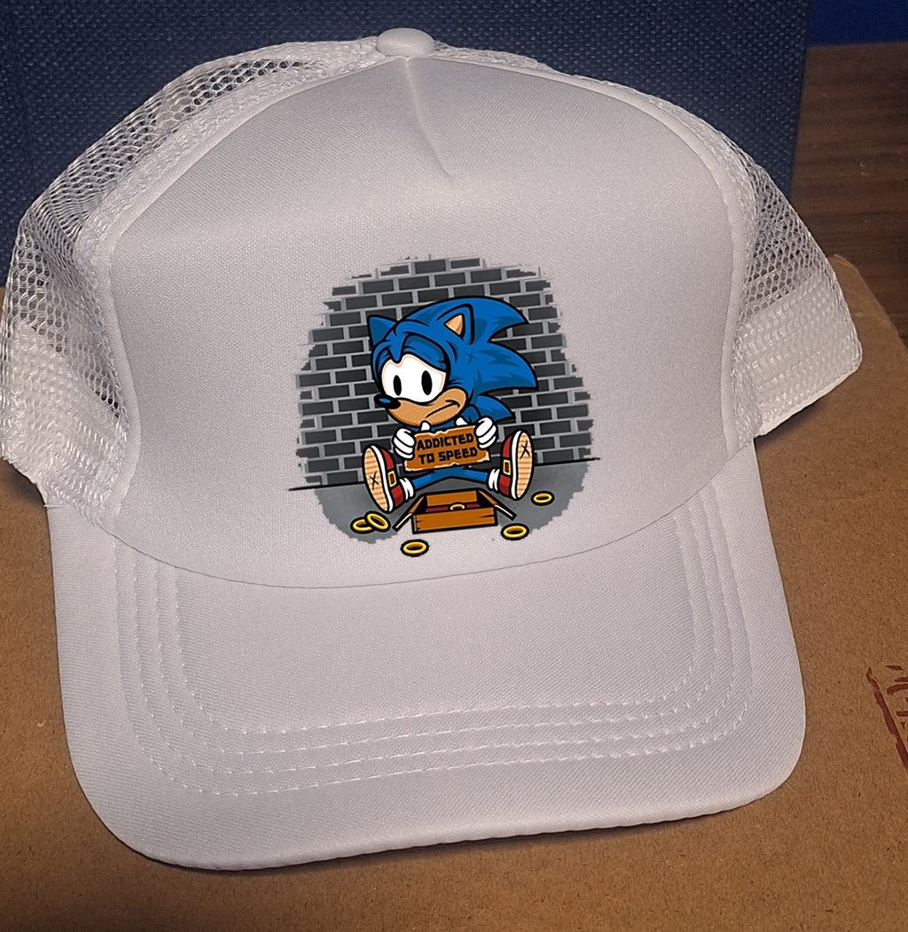 Adjustable Trucker Baseball Cap Featuring Sonic the Hedgehog with 'Addicted to Speed' Design