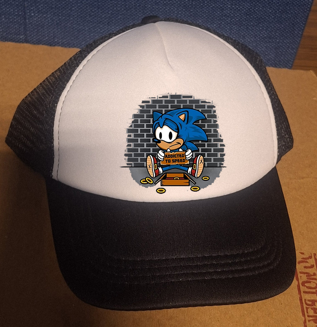 Adjustable Trucker Baseball Cap Featuring Sonic the Hedgehog with 'Addicted to Speed' Design