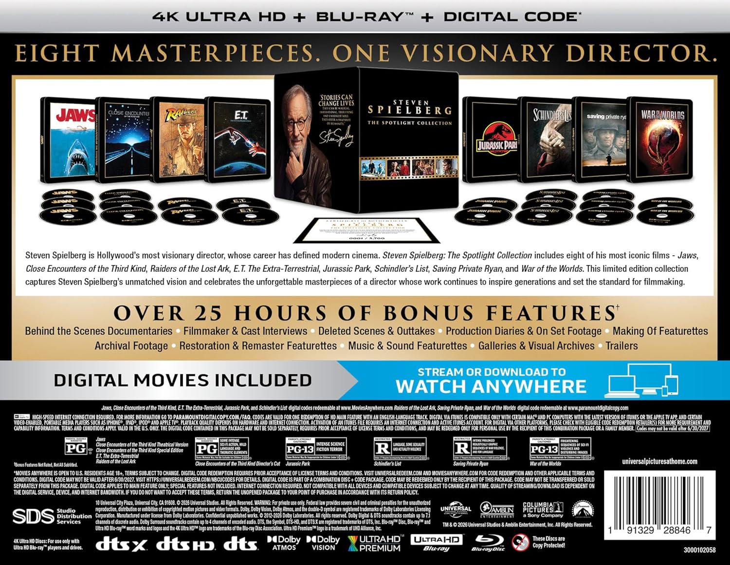 Spielberg 8-Film Steelbook Library Case Spotlight Collection (4K Ultra HD + Blu-ray + Digital)