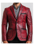 Theo Red Leather Blazer – Leather Blazer for Men Red