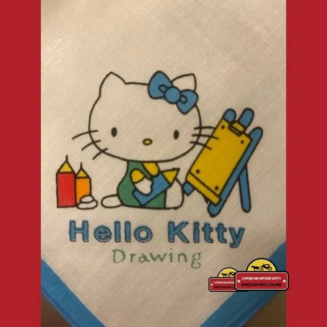 Vintage 1980s Hello Kitty Cotton Napkin Handkerchief 🎀 Blue - Sanrio Japan NOS