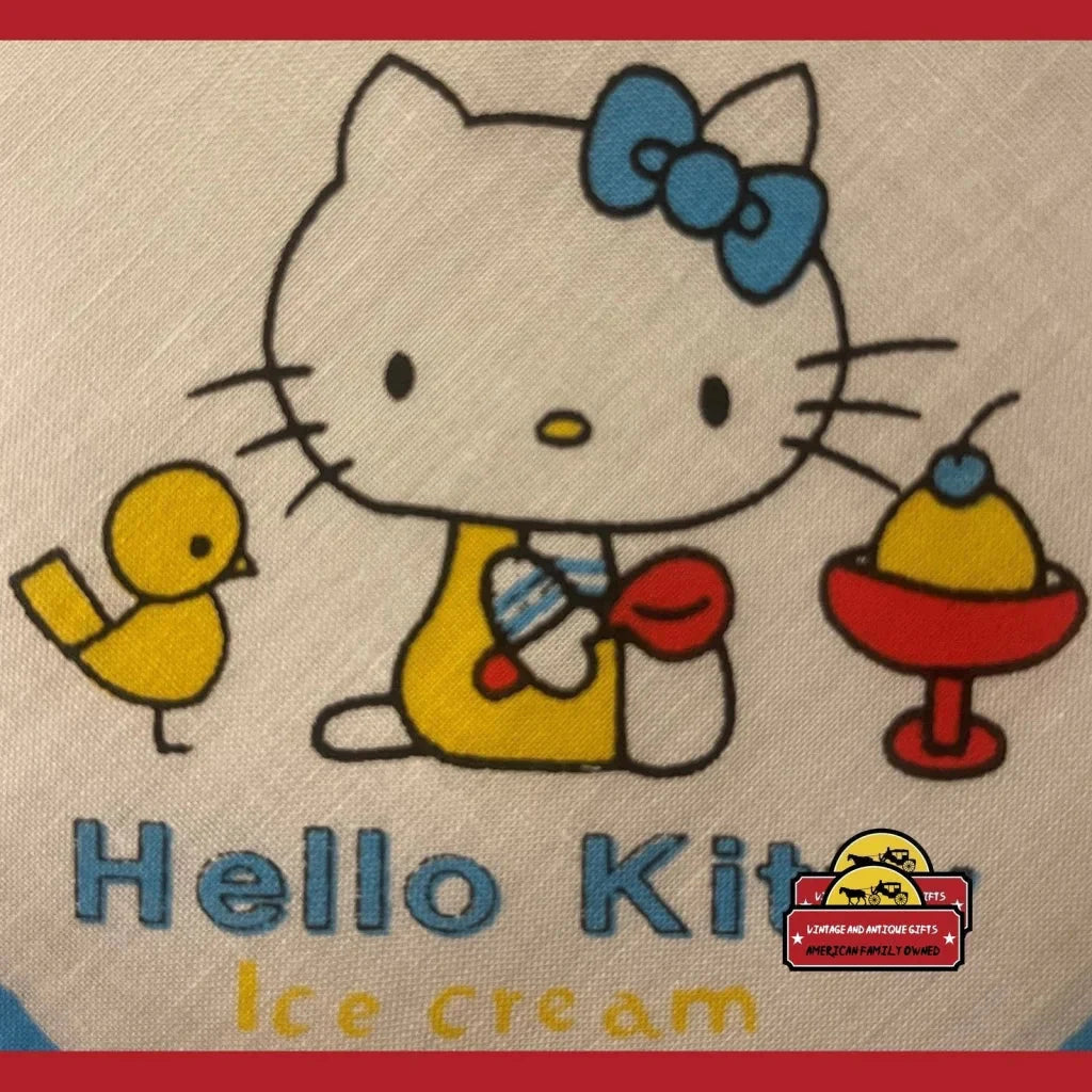 Vintage 1980s Hello Kitty Cotton Napkin Handkerchief 🎀 Blue - Sanrio Japan NOS