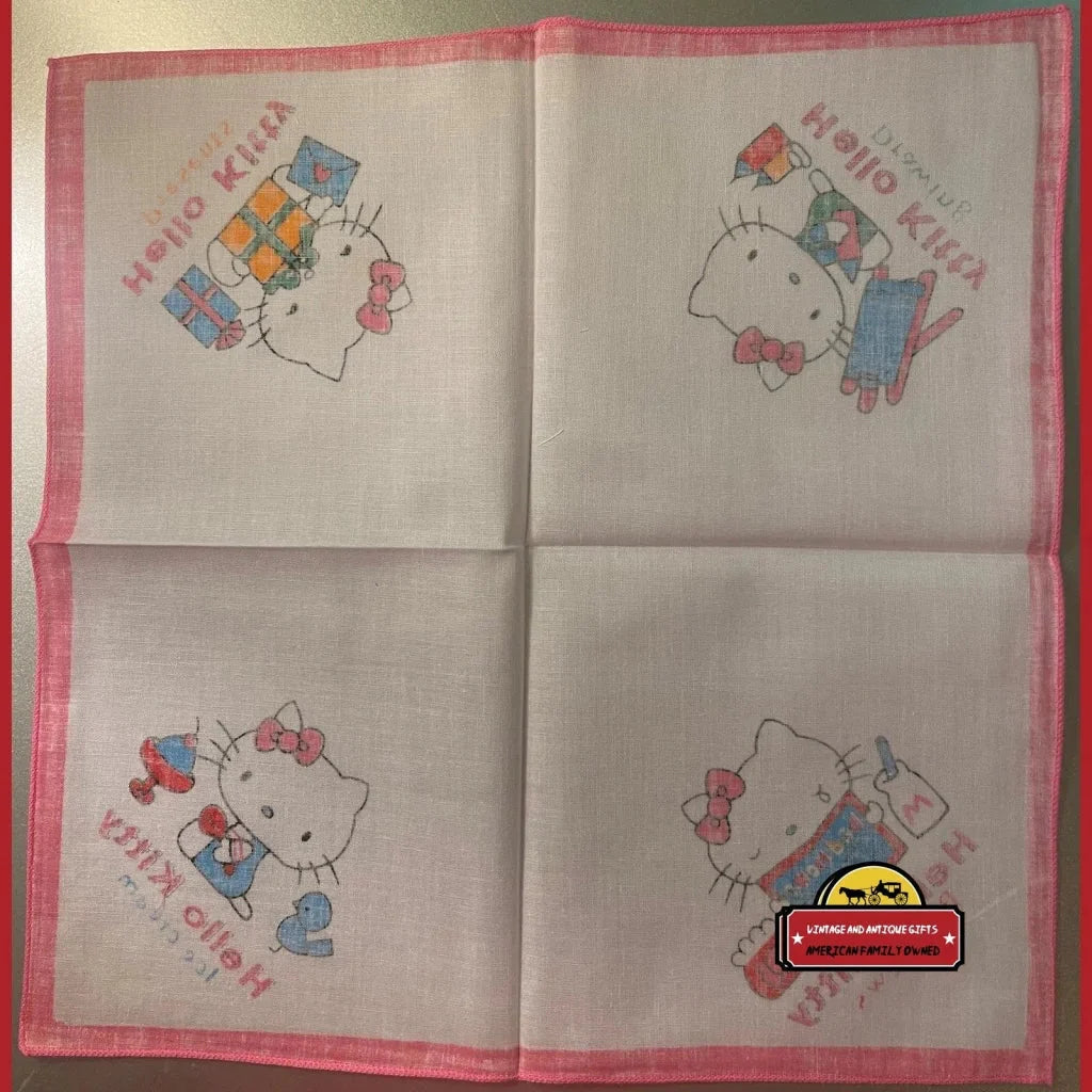 Vintage 1980s Hello Kitty Cotton Napkin Handkerchief 🎀 Pink - Sanrio Japan NOS