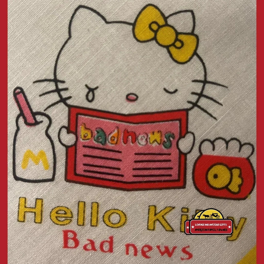 Vintage 1980s Hello Kitty Cotton Napkin Handkerchief 🎀 Yellow - Sanrio Japan NOS